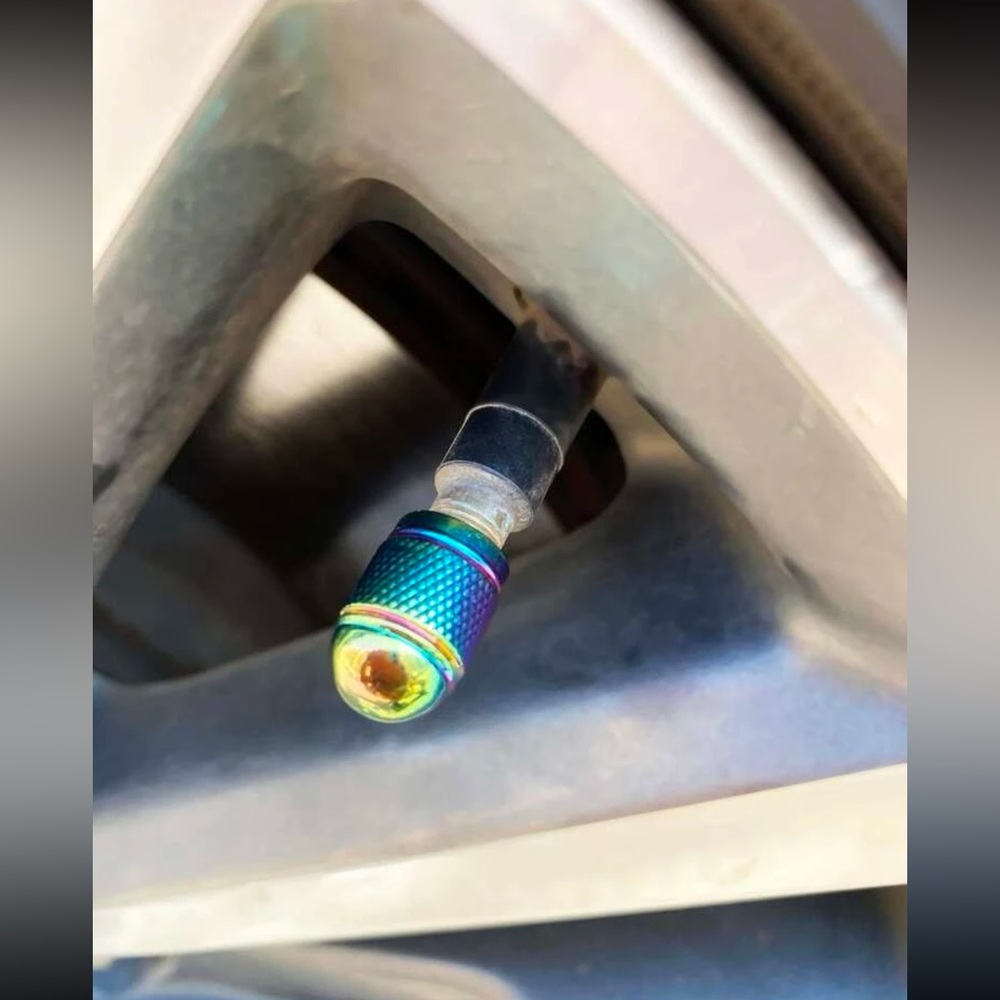 🌈 Awesome 4 Piece Iridescent Metallic Oil Slick Rainbow Car Tire Valve Caps 🌈